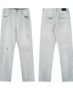 AMIRI白色破洞镶钻高街