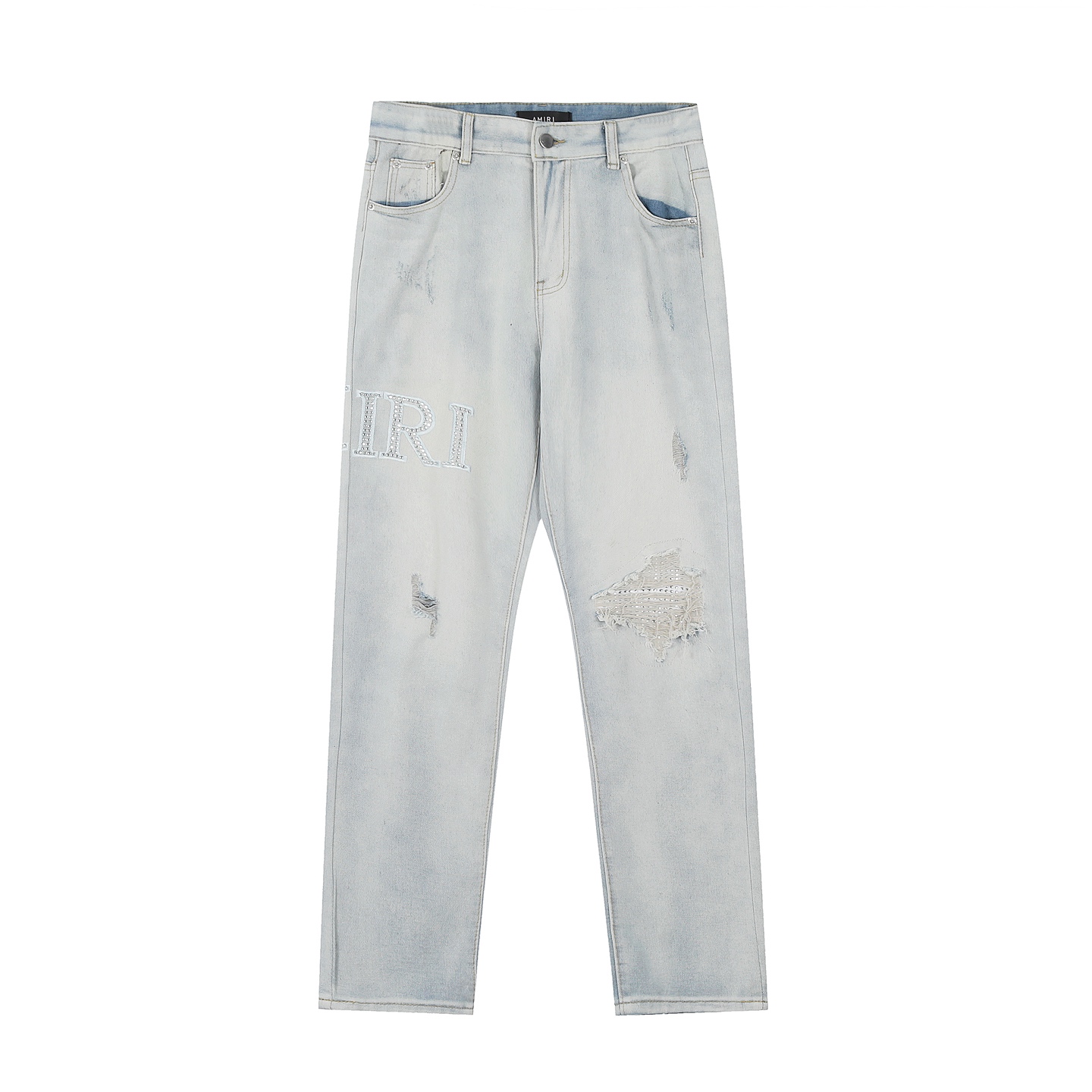 AMIRI白色破洞镶钻高街 - 图片 2