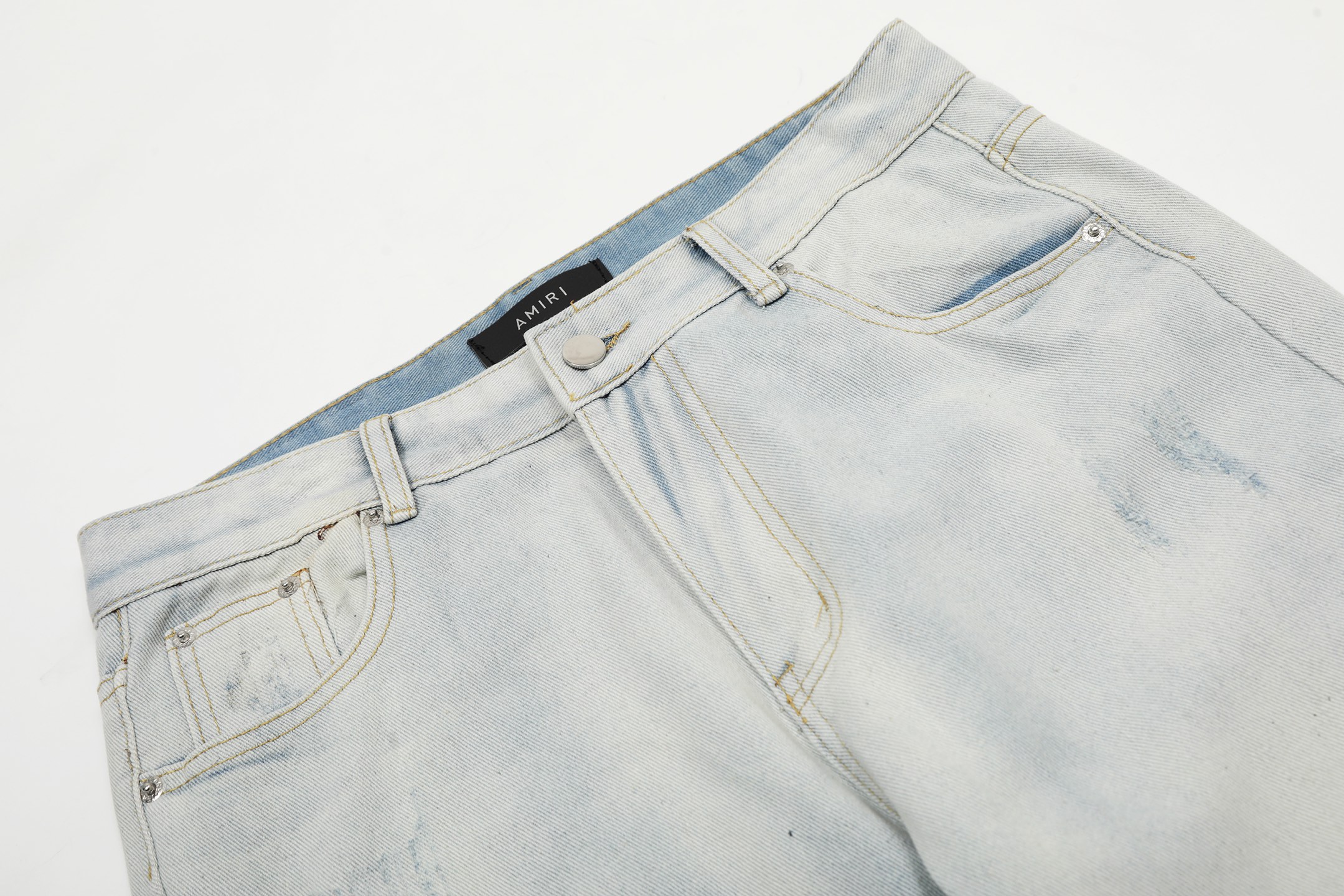AMIRI白色破洞镶钻高街 - 图片 6