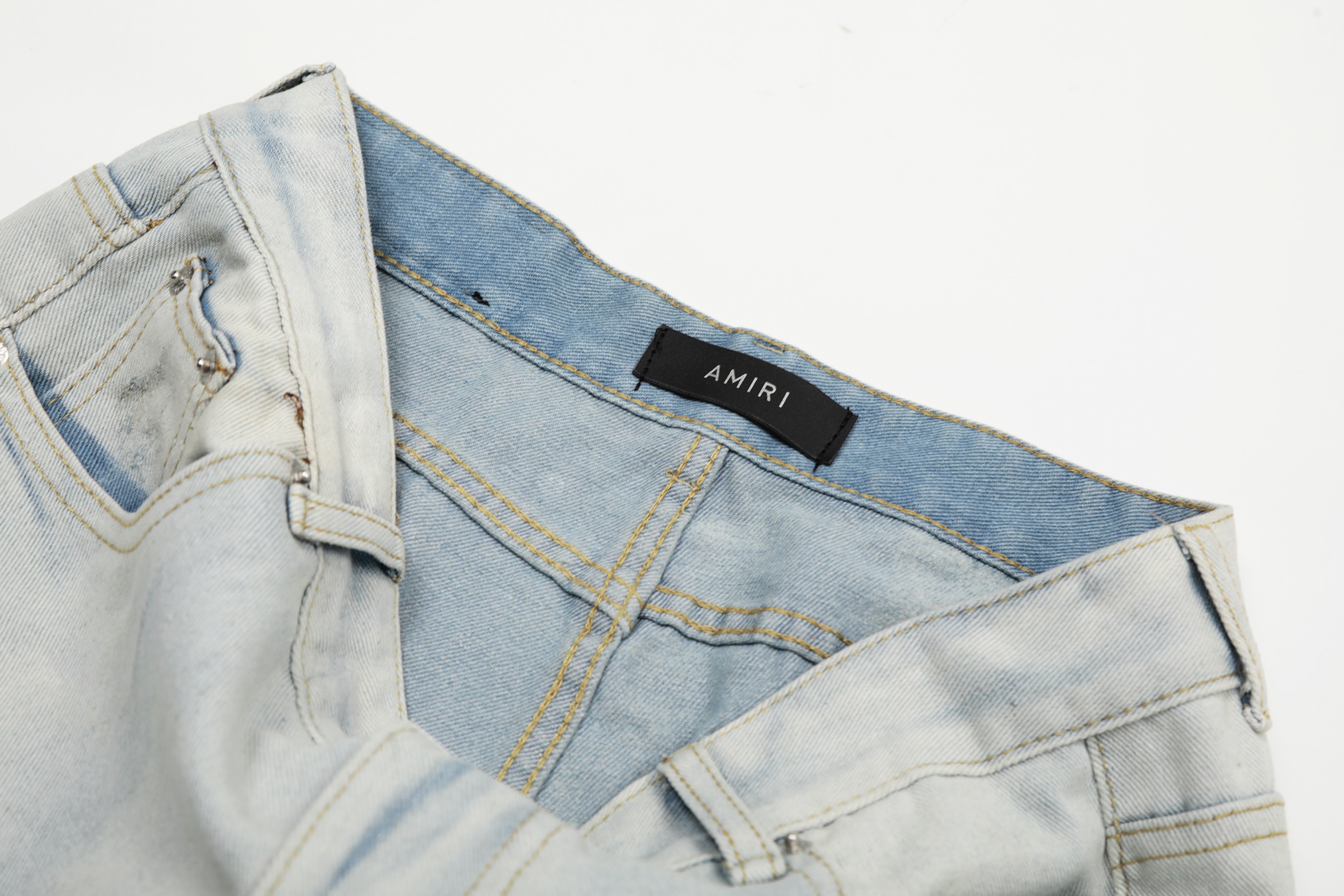 AMIRI白色破洞镶钻高街 - 图片 7