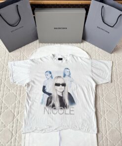 Balenciaga25SS褶皱人像白短袖