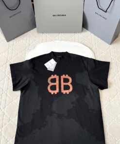 Balenciaga橙色双B印花短袖