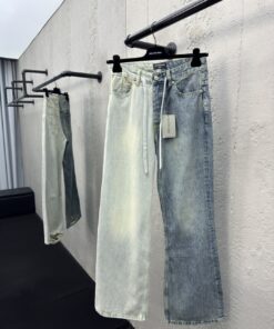 Balenciaga拼接竹节微喇牛仔裤