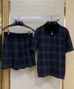 BBR巴宝莉格纹弹力棉质混纺翻领