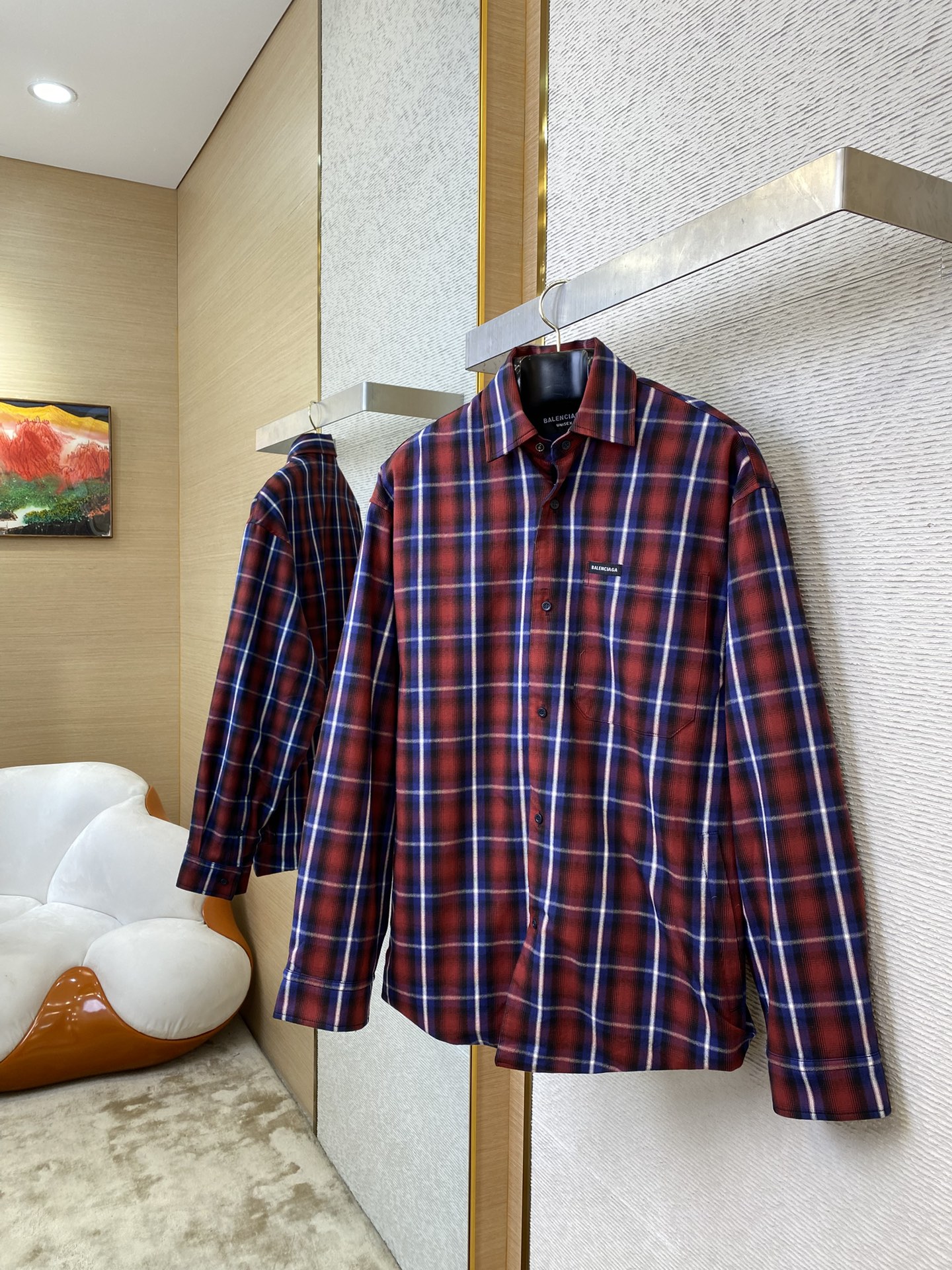 BLCG巴黎世家红格纹夹棉衬衫外套 - 图片 3