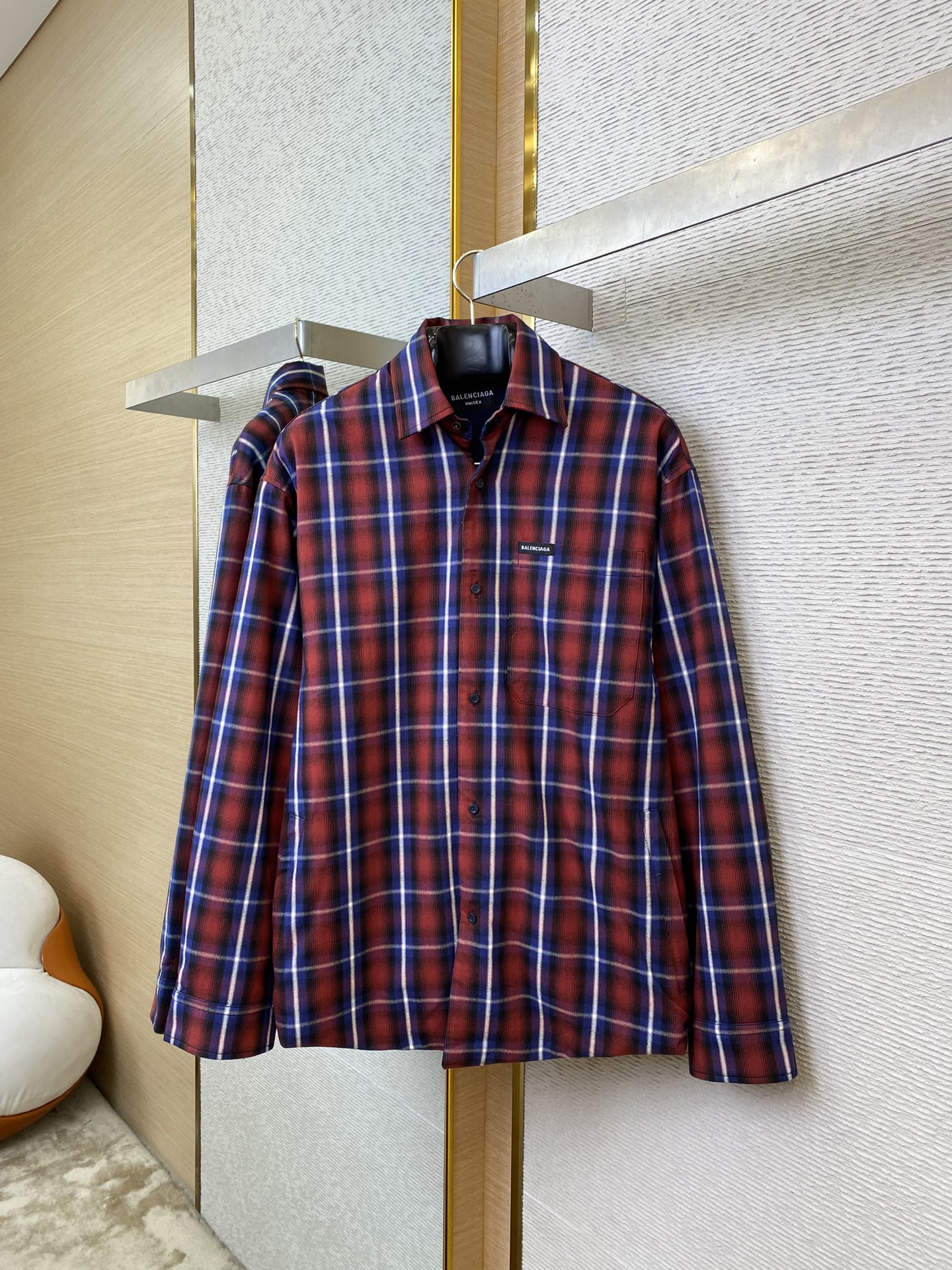 BLCG巴黎世家红格纹夹棉衬衫外套 - 图片 5