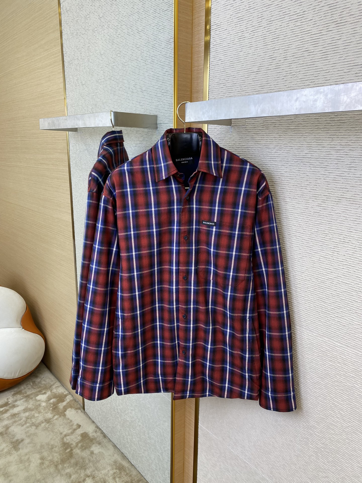 BLCG巴黎世家红格纹夹棉衬衫外套 - 图片 7