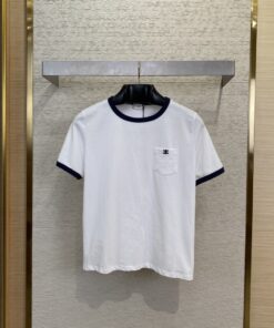 CELINE赛琳撞色螺纹徽标刺绣短袖