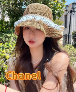 chanel香奈儿蝴蝶结蕾丝边草帽女_5699
