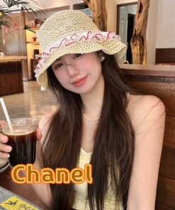 chanel香奈儿蝴蝶结蕾丝边草帽女