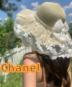 Chanel香奈儿蕾丝蝴蝶结防晒草帽_5728