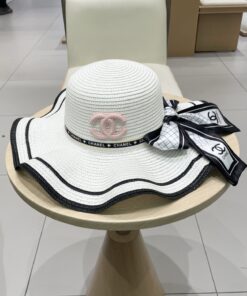 Chanel香奈儿遮阳帽波浪边草帽_5796
