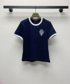 春夏新款圆领白边刺绣纯棉T恤SM