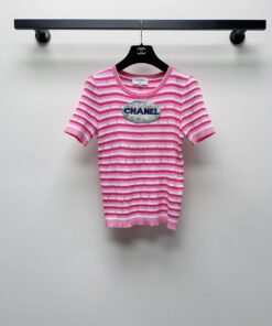 春夏新款圆领刺绣条纹针织毛衣_11358