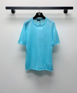 春夏新款圆领卷边刺绣针织毛衣短袖_11353