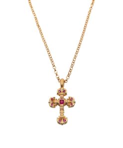 克罗心  镀金红钻迷你火焰十字架
