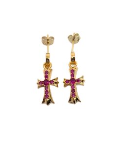 克罗心 镀金十字架红钻耳钉材