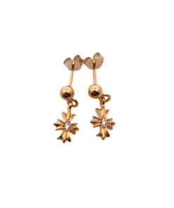 克罗心 镀金镶石单节十字花耳钉