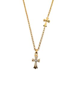 克罗心  镀金镶石小十字架吊坠