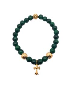 克罗心 孔雀石镀金十字手链纯