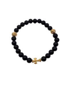 克罗心 十字黑玛瑙手串纯银镀