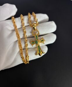 克罗心 十字桃心绿钻金色字母项