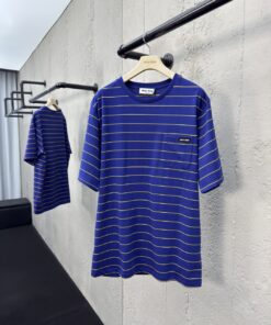 MIUMIU蓝条纹字母贴布短袖工